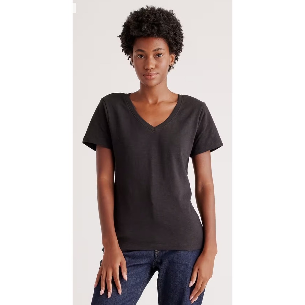 Quince Organic Cotton Slub V Neck Tee Black Capsule NWT Large